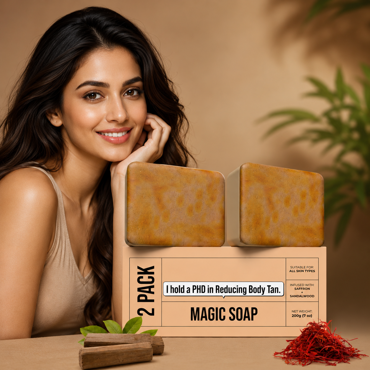 Magic TMagic Tan Removal Soap – Saffron & Sandalwood Bath Bar (Pack of 1)
